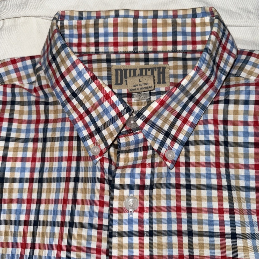Duluth Trading Plaid Button Down Shirt Red Blue Check Long Sleeve Mens Size L